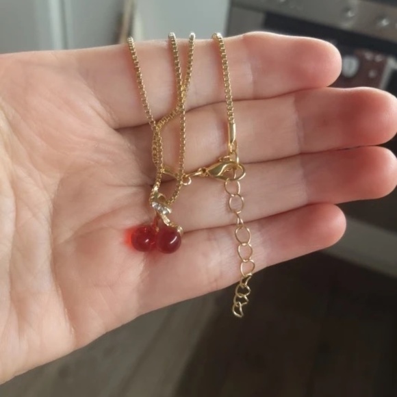 NEW Minimalist Gold Plated Wine Red Cherries Pendant Necklace/Earrings Set - Picture 12 of 13